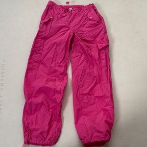 Tractr Bright Pink girls Kids Cargo Pants sz 12 parachute pockets adjustable